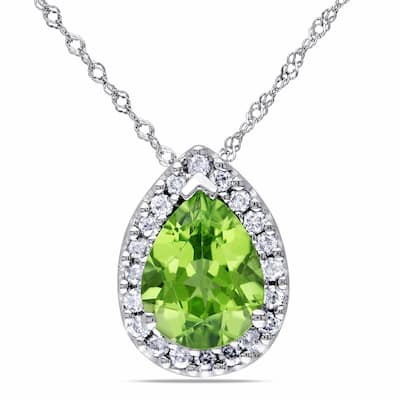 Miadora 14k White Gold 1/5ct Diamond and Peridot Pendant