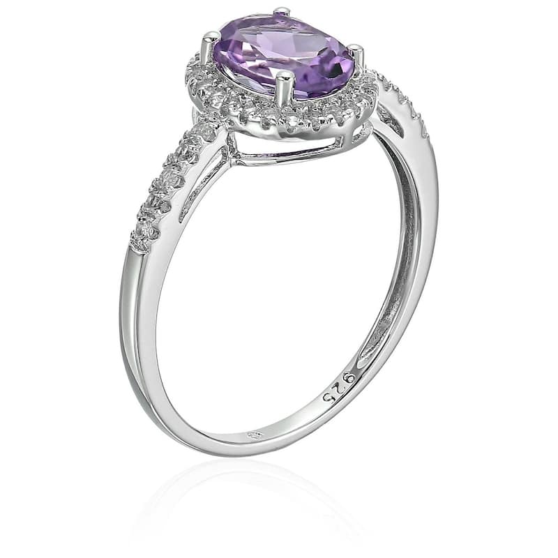 Sterling Silver Amethyst, White Topaz Halo Engagement Ring