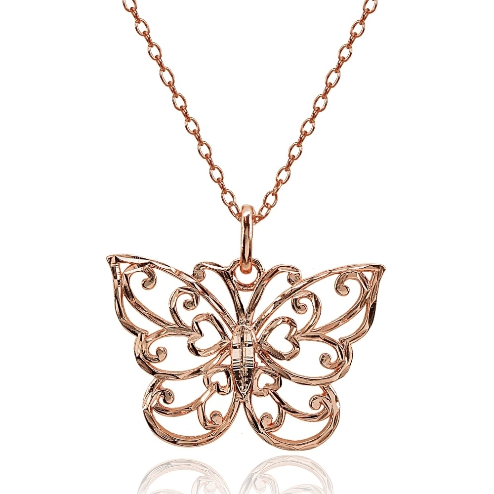 14k Rose Gold Polished Filigree Butterfly Pendant 