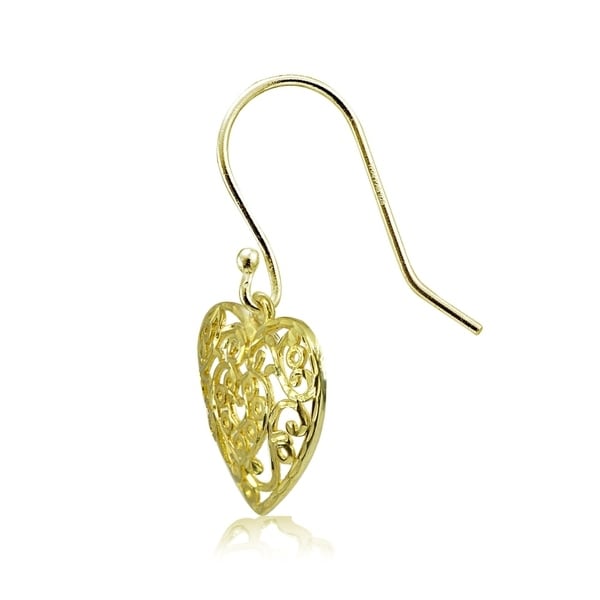 925 Sterling Silver Polished Filigree Heart Dangle Earrings