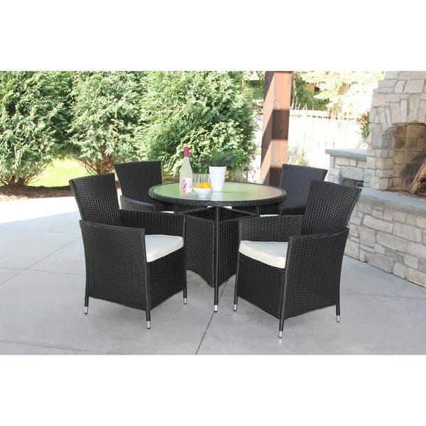 5 Piece Black Wicker Outdoor Dining Set With Round Recessed 5 Piece Black Wicker Outdoor Dining