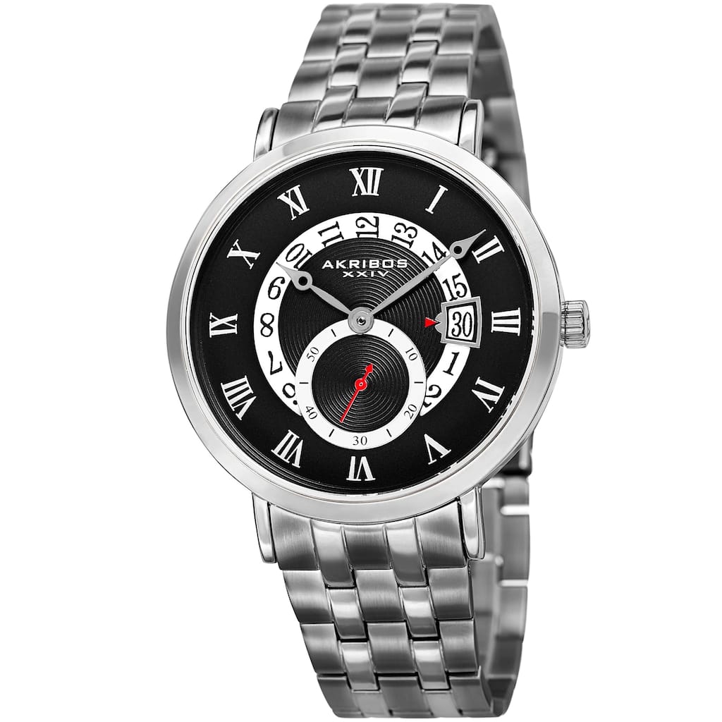 Akribos XXIV Men's Quartz Multifunction Silver-Tone Bracelet Watch