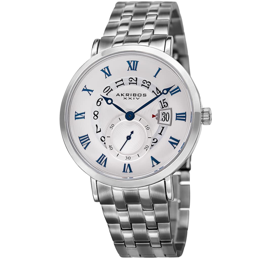 Akribos XXIV Men's Quartz Multifunction Silver-Tone Bracelet Watch