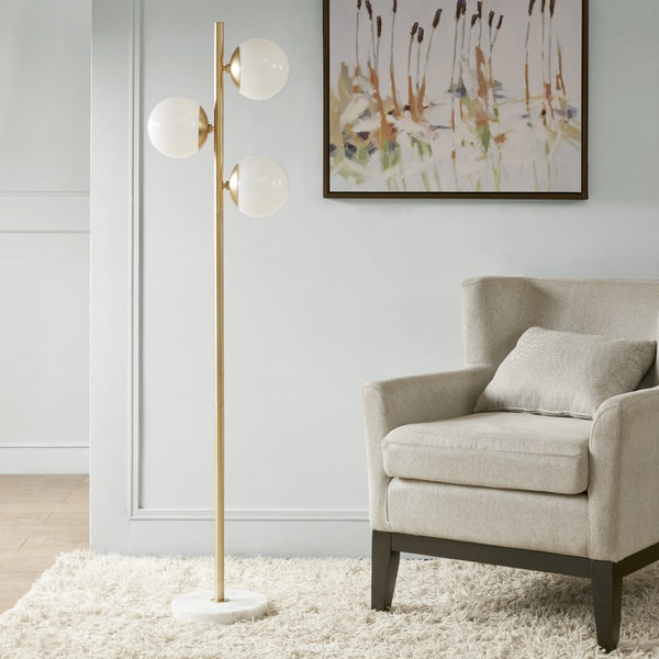Madison Park Signature Holloway White/ Gold 62-inch Floor Lamp with Round Shade - 15.25"w x 10"d x 62" h