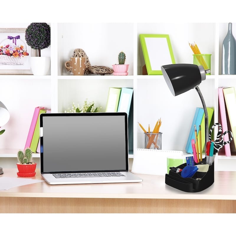 Limelights Gooseneck Organizer Desk Lamp w/ Holder and USB port, Black