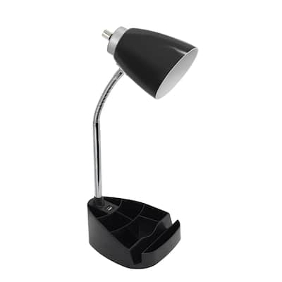 Limelights Gooseneck Organizer Desk Lamp w/ Holder and USB port, Black