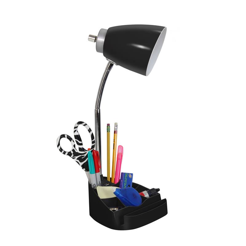 Limelights Gooseneck Organizer Desk Lamp w/ Holder and USB port, Black