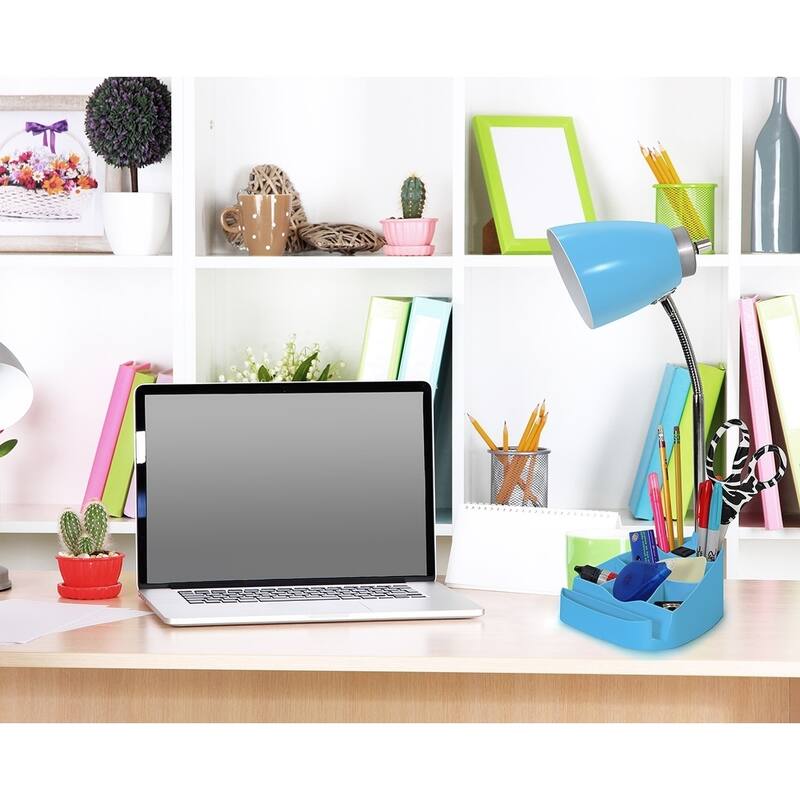 Limelights Gooseneck Organizer Desk Lamp w/ Holder & Charger, Blue