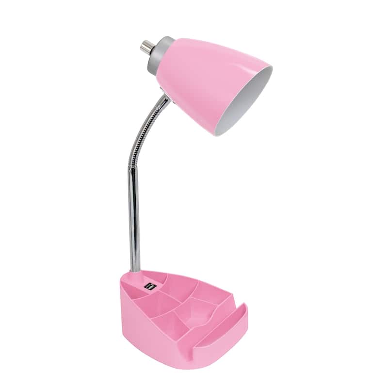 Limelights Gooseneck Organizer Desk Lamp w/ Holder and USB port, Pink - Pink