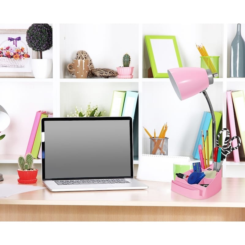 Limelights Gooseneck Organizer Desk Lamp w/ Holder and USB port, Pink