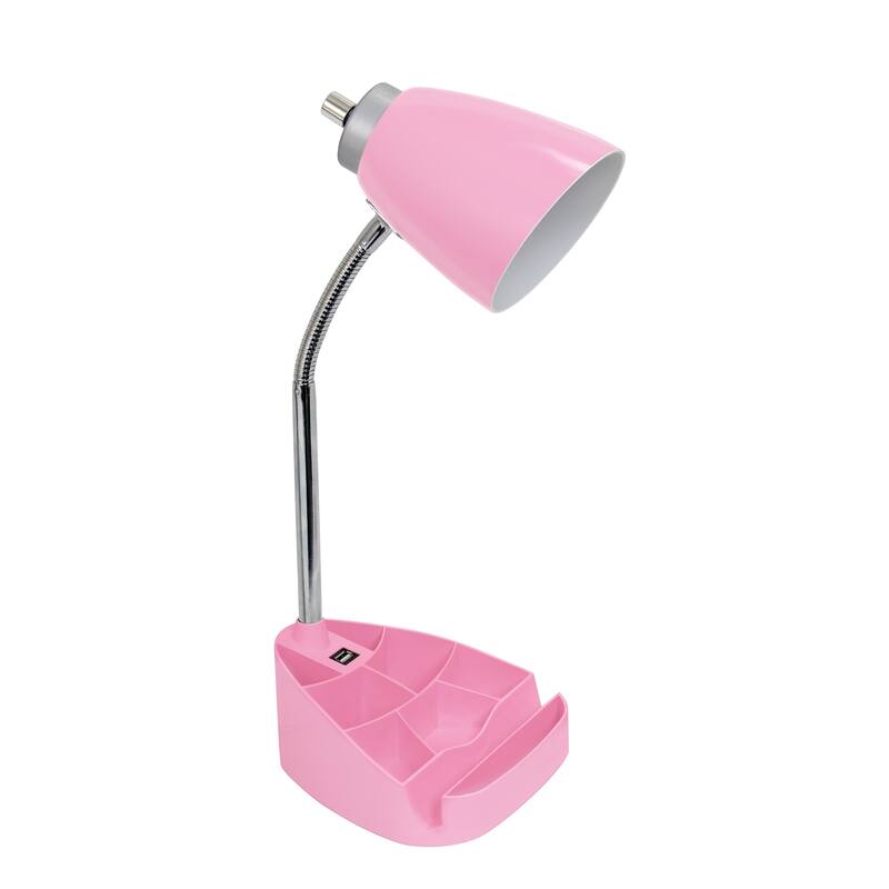 Limelights Gooseneck Organizer Desk Lamp w/ Holder and USB port, Pink