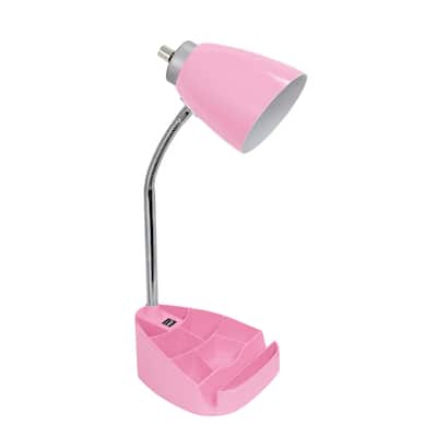 Limelights Gooseneck Organizer Desk Lamp w/ Holder and USB port, Pink