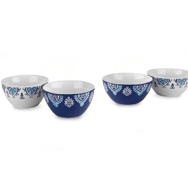 4 Pk Blue White 5 1/2" Ceramic Breakfast Serving Cereal Soup Bowl Set