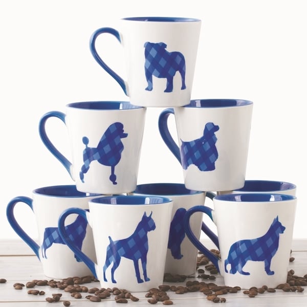 4 Pc Plaid Ceramic Coffee Mugs Set 16 Oz Cups Dog Design 4 Pc Plaid Ceramic Coffee Mugs Set 16 Oz Cups Dog Design