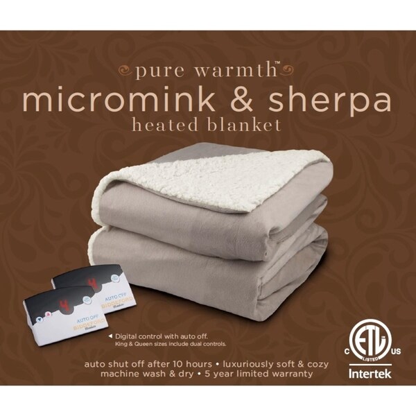 Pure Warmth by Biddeford Micro Mink and Sherpa Heated Blanket Twin