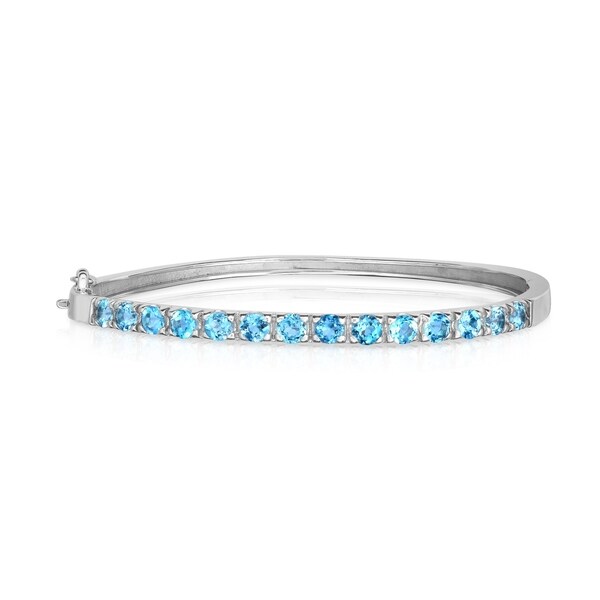 Blue Opal Greek Design .925 Sterling Silver Bangle Bracelet
