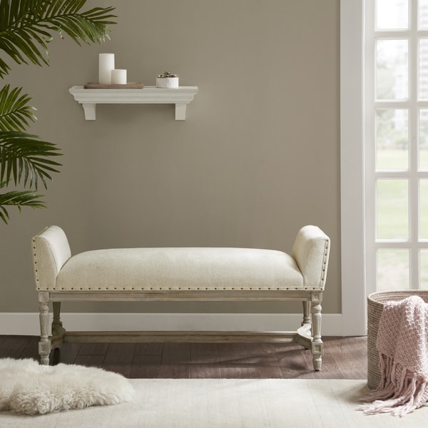 Madison Park Wilking Cream Upholstered Accent Bench