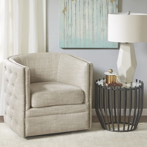 Madison Park Wilmette Cream Linen Upholstered 360 degree Swivel Chair