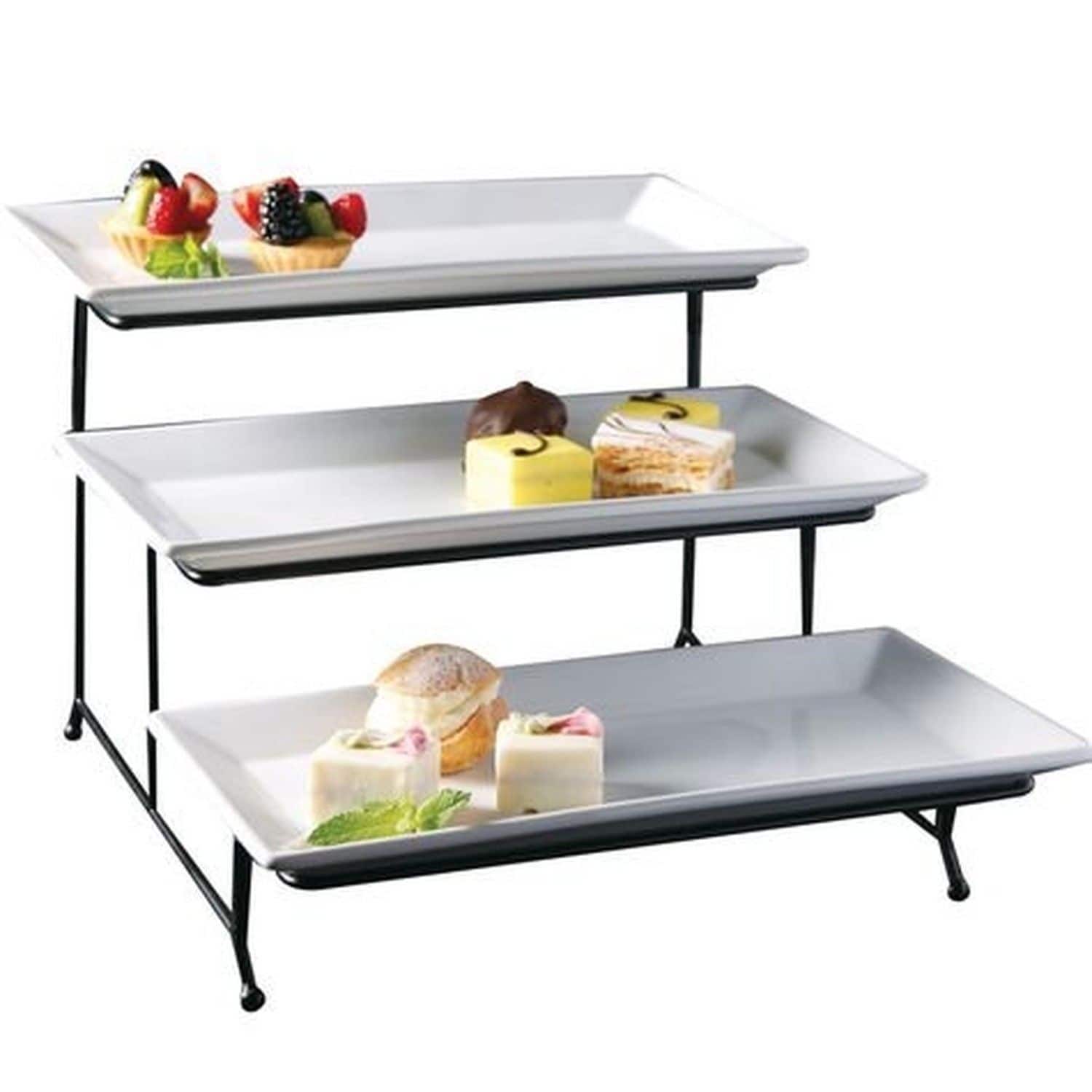 Porcelain 3 Tier Serving Tray Rectangular Dessert Stand Platter Porcelain 3 Tier Serving Tray Rectangular Dessert Stand Platter