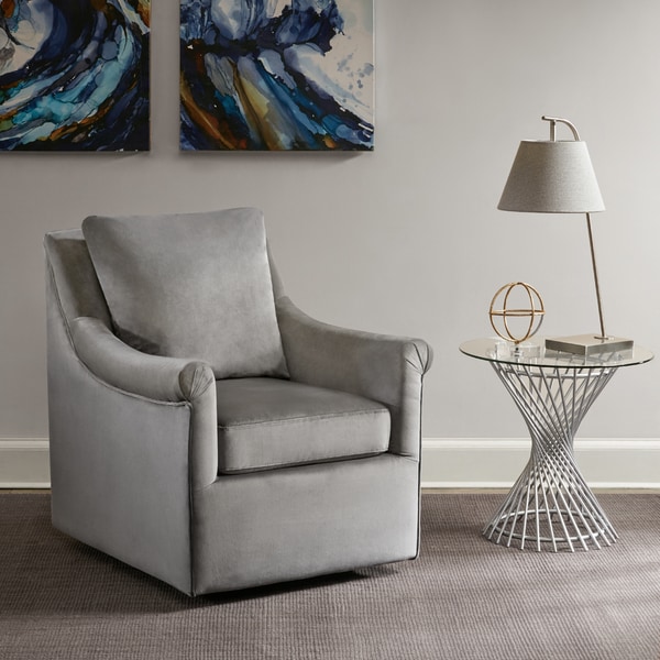 Madison Park Morton Grey Fabric Upholstered Swivel Chair Overstock
