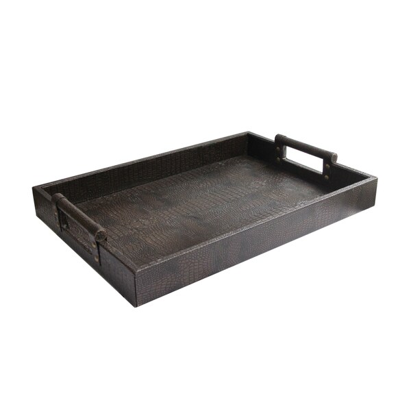 Shop Brown Leather Serving Tray with Handles - Overstock - 18658050