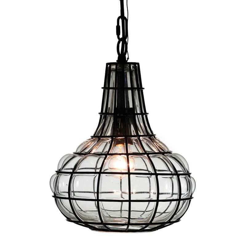 Zhosh 1-Light 10-Inch Glass Blown Metal Cage Pendant