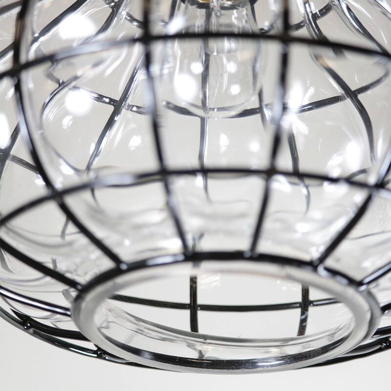 Zhosh 1-Light 10-Inch Glass Blown Metal Cage Pendant