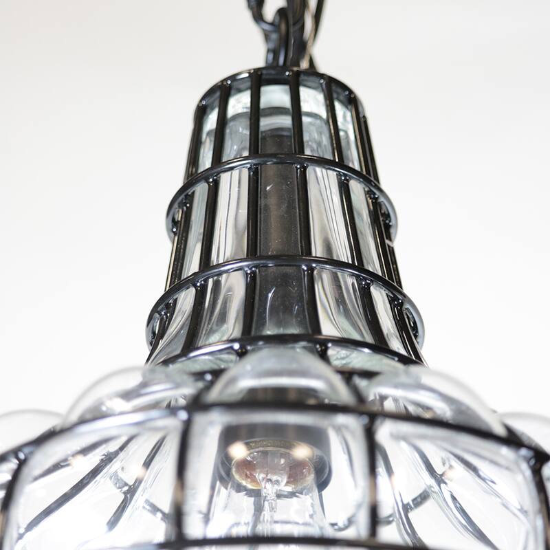 Zhosh 1-Light 10-Inch Glass Blown Metal Cage Pendant