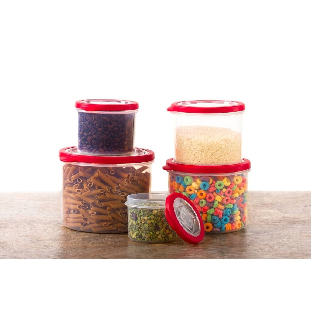 10 Pc Food Storage Containers w/ Red Lids Round Container Set