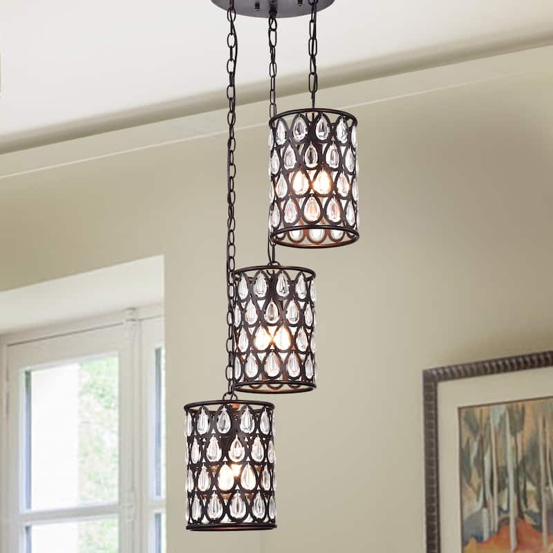 Ginsmore 3-Lamp 3-Shade Crystal Antique Bronze Pendant
