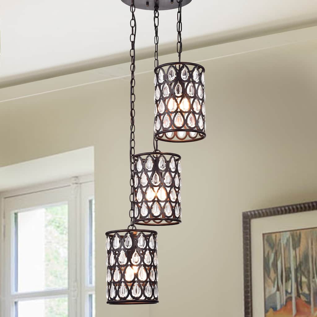 Ginsmore 3-Lamp 3-Shade Crystal Antique Bronze Pendant