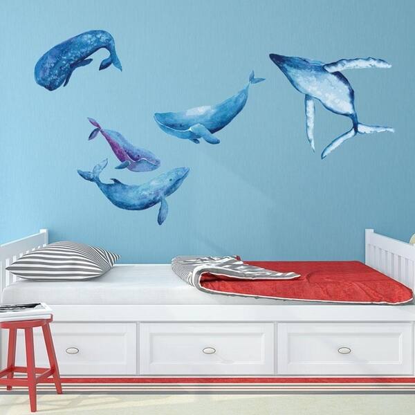 Shop Watercolor Whale Wall Decal Set Overstock 18658417