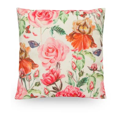 Floral Rose 18" Faux Linen Throw Pillow Cover, Decorative Pillowcase