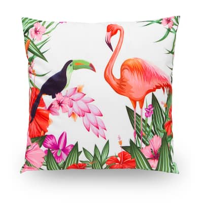 Rainforest Tucan Flamingo 18" Microfiber Throw Pillow Cover