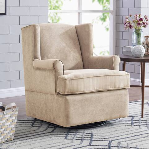 Ottomans Gliders Rockers Online At Our Best Kids Handy Living Khaki Microfiber Hidden Pedestal Swivel Glider Wing Back Armchair