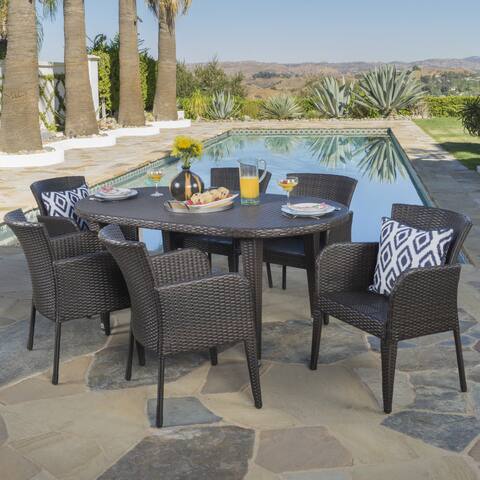 Faith Outdoor 7-piece Oval Wicker Dining Set by Christopher Knight Home