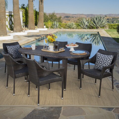 Tinos Outdoor 7-piece Oval Wicker Dining Set by Christopher Knight Home