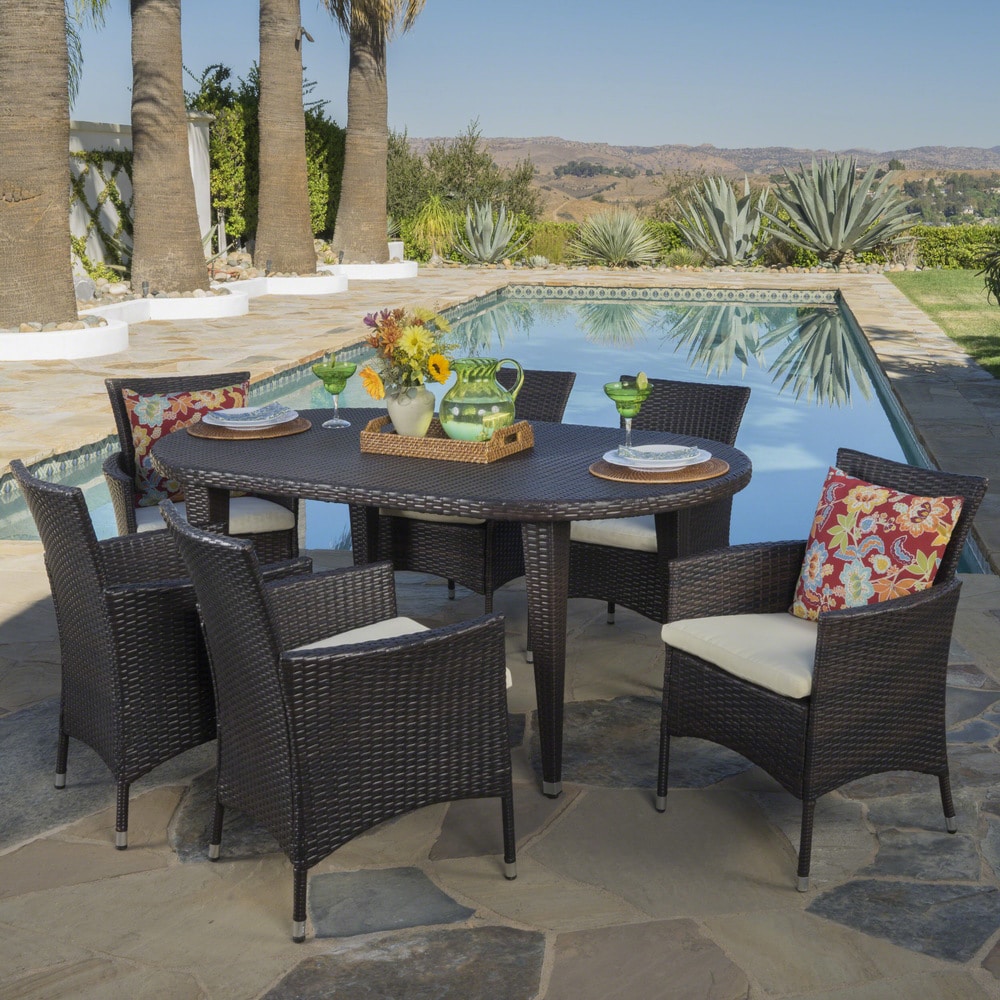 christopher knight home abbott outdoor 7 piece wicker dining set