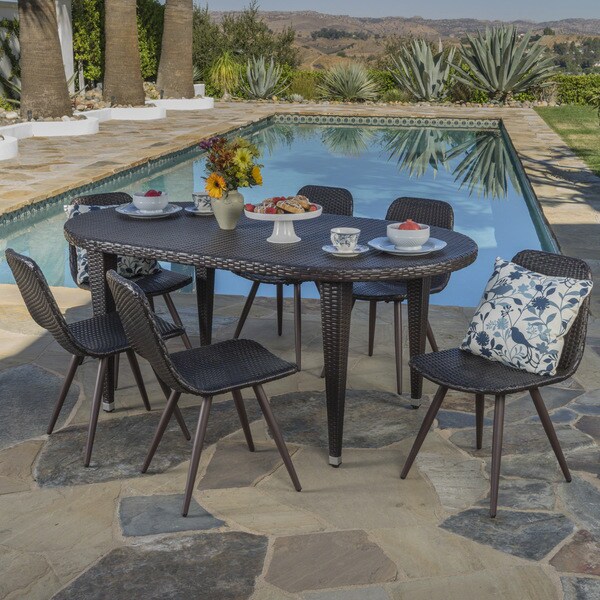 Lifou Outdoor 7-piece Oval Wicker Dining Set by Christopher Knight Home