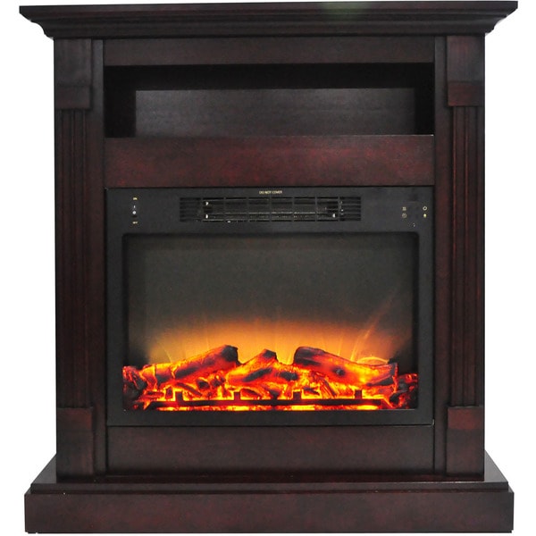 Cambridge Sienna 34-inch Electric Fireplace with Enhanced Log Display and Mahogany Mantel