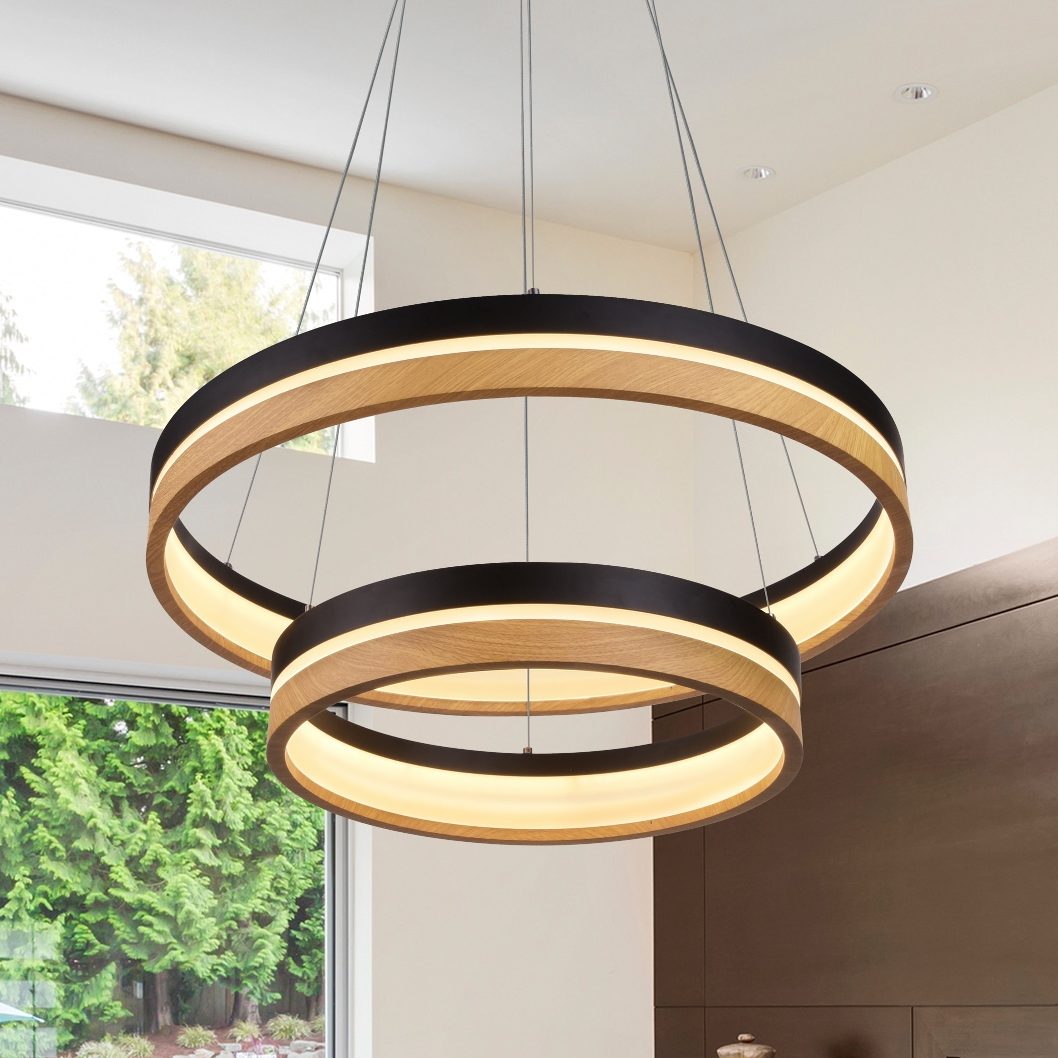 VONN Lighting VSRC3624BL Silva 24" LED Chandelier in Plated Black Wood (Dimmable/Energy Efficient/Sloped Ceiling Adaptable - 1 to 3 - Black - - Chandeliers For Bedrooms by Overstock.com