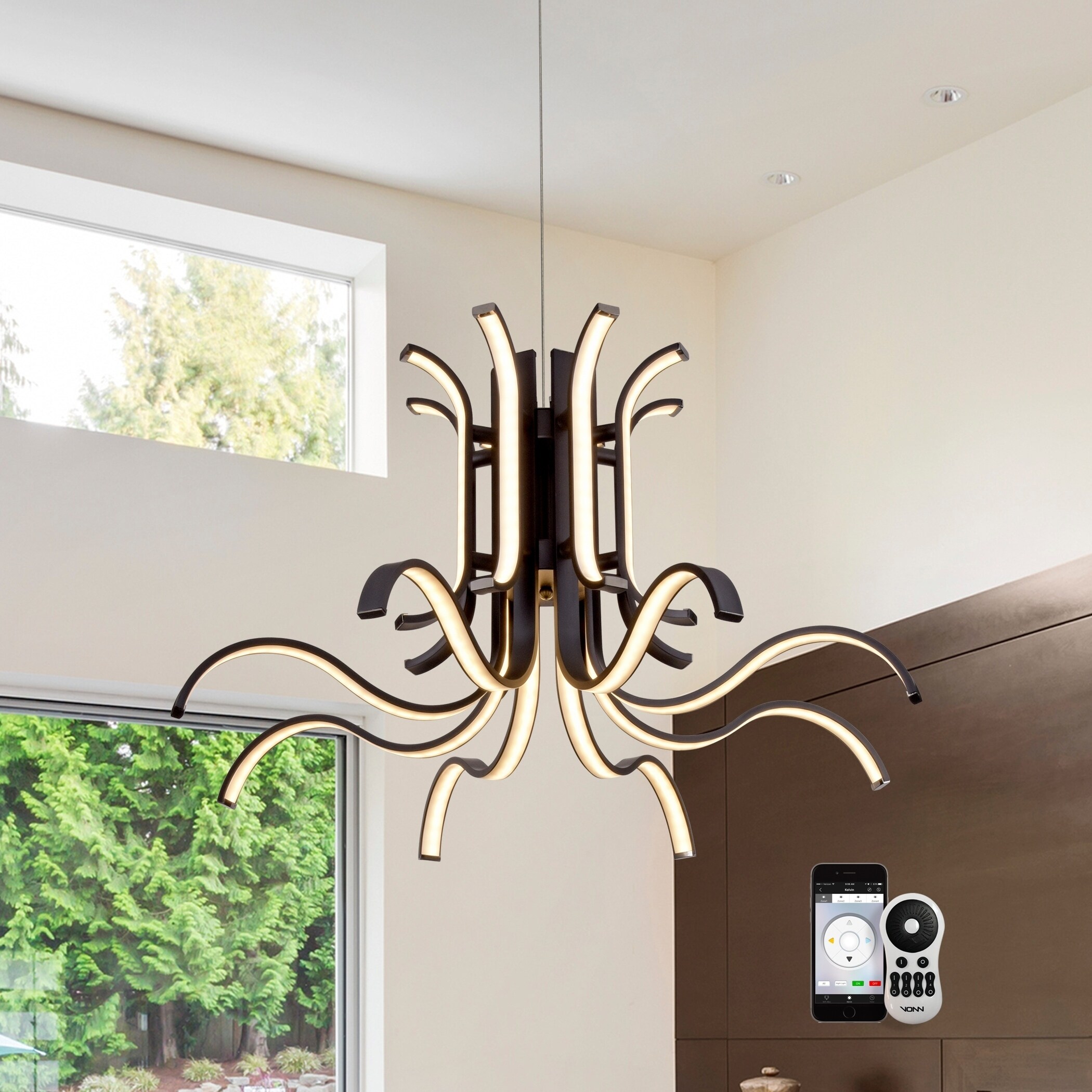 VONN Lighting VHC32450BL Capella 31-inch WiFi-Enabled Tunable-White LED Chandelier, VISION Series (Transitional/Modern & Contemporary/Mid-Century - Chandeliers For Bedrooms by Overstock.com