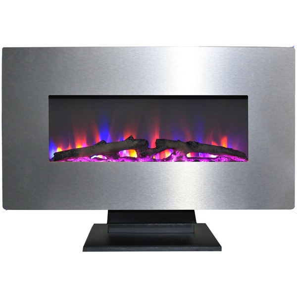 Cambridge 36 In Metallic Electric Fireplace Stainless Steel With Cambridge 36 In Metallic Electric Fireplace Stainless Steel With Multi Color Log Display