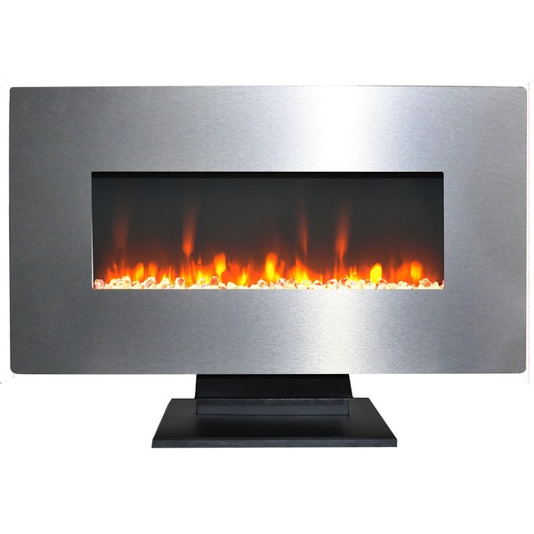 Cambridge 36 In. Metallic Electric Fireplace in Stainless Steel with Multi-Color Crystal Rock Display