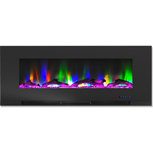 Cambridge 50 In. Wall-Mount Electric Fireplace in Black with Multi-Color Flames and Driftwood Log Display