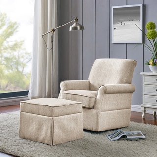 Handy Living Taupe-grey Linen Swivel Glider Square-back Armchair and Ottoman