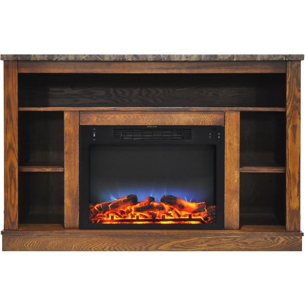 Cambridge 47 In. Electric Fireplace with a Multi-Color LED Insert and Walnut Mantel