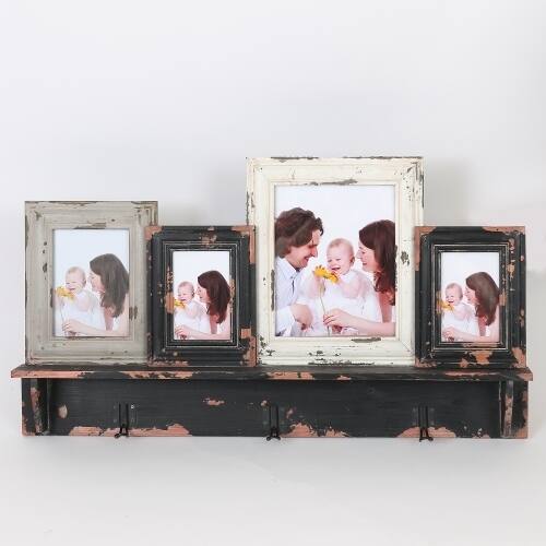 Four Collage Picture Frames with Wood Shelf
