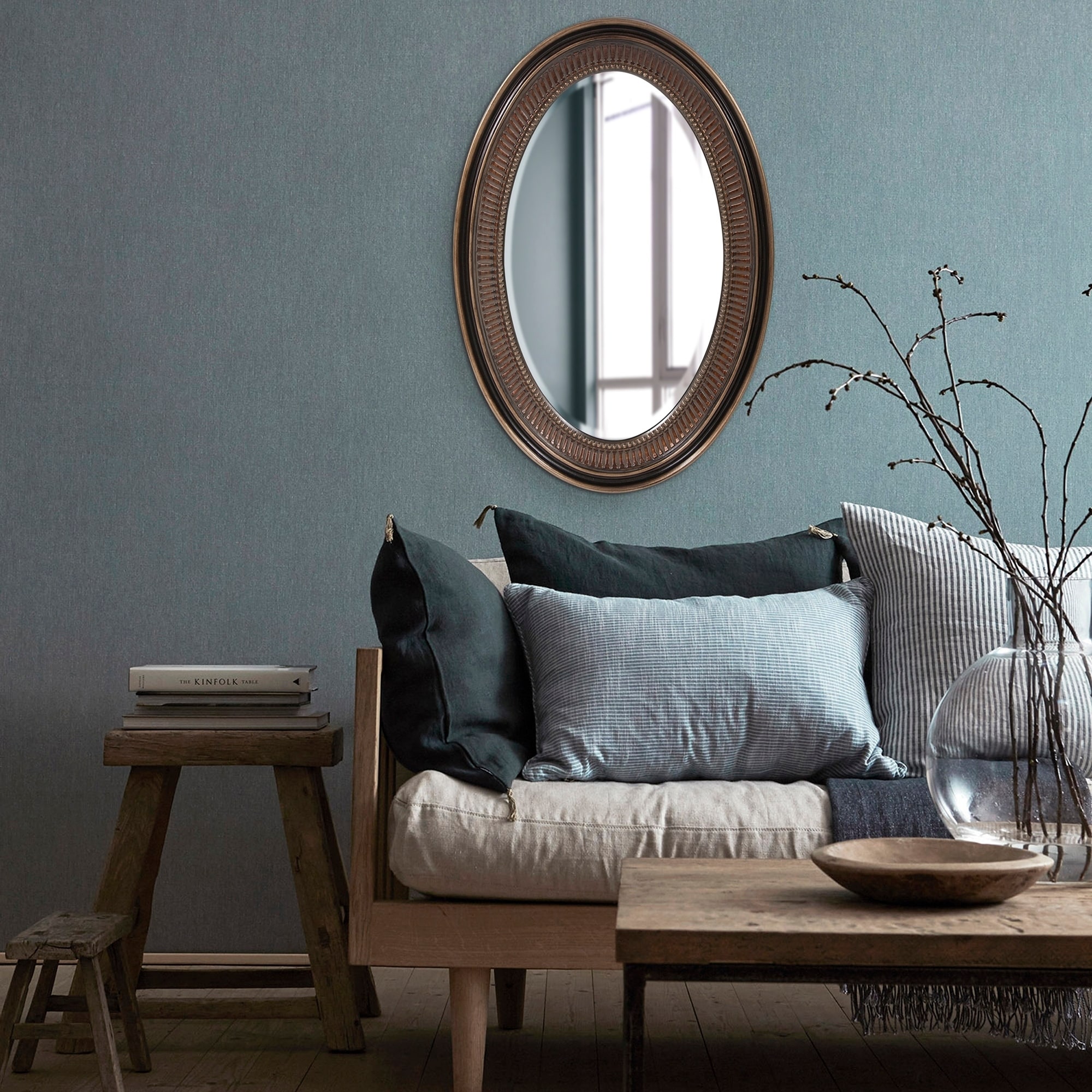 Allan Andrews Bronze Ribbed Oval Framed Wall Mirror