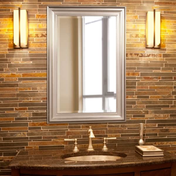 slide 2 of 10, Allan Andrews George Brushed Nickel Beveled Rectangle Wall Mirror
